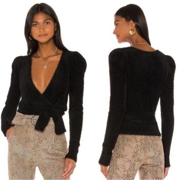 MAJORELLE Sweaters - Revolve Majorelle Black Coco Wrap Fuzzy Sweater